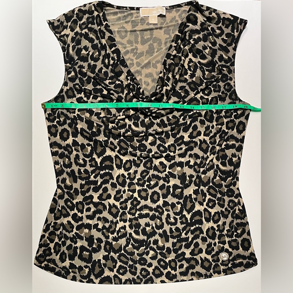 Michael Kors Black and Olive/Tan Leopard Print Blouse Tank - Picture 3 of 7